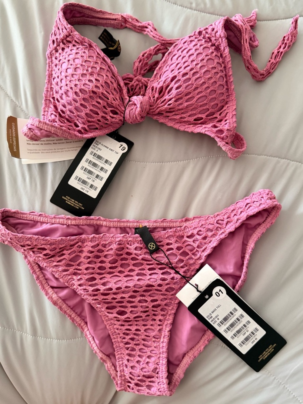 Vix Pink Crochet Triangle Tie Bikini